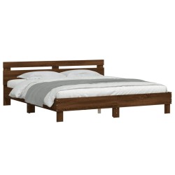 vidaXL Cama con cabecero madera ingeniería marrón roble 200x200 cm