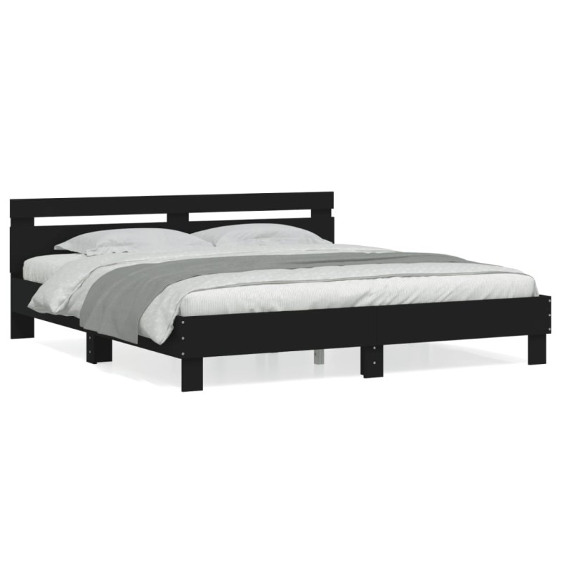 vidaXL Estructura cama con cabecero madera ingeniería negro 200x200 cm vidaXL Estructura cama con cabecero madera ingeniería negro 200x200 cm