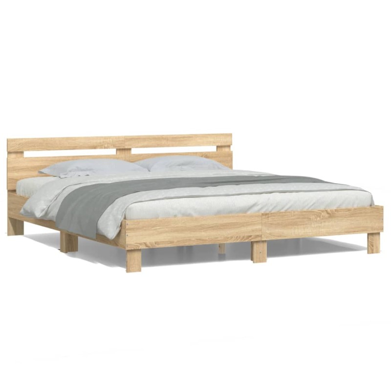 vidaXL Estructura de cama cabecero y luces LED roble Sonoma 180x200 cm vidaXL Estructura de cama cabecero y luces LED roble Sonoma 180x200 cm