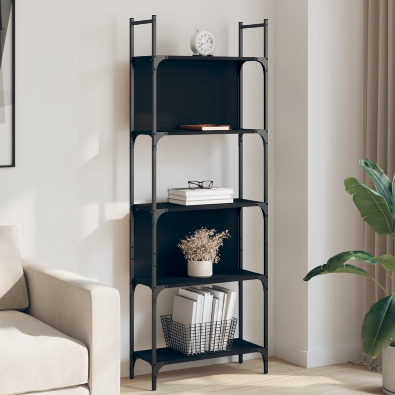 vidaXL Librería de 5 estantes madera ingeniería negro 60,5x24x166,5 cm vidaXL Librería de 5 estantes madera ingeniería negro 60,5x24x166,5 cm