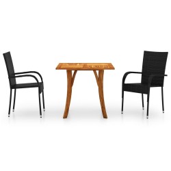 vidaXL Juego de comedor para jardín 3 piezas negro