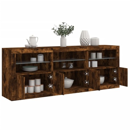 vidaXL Aparador con luces LED roble ahumado 181,5x37x67 cm