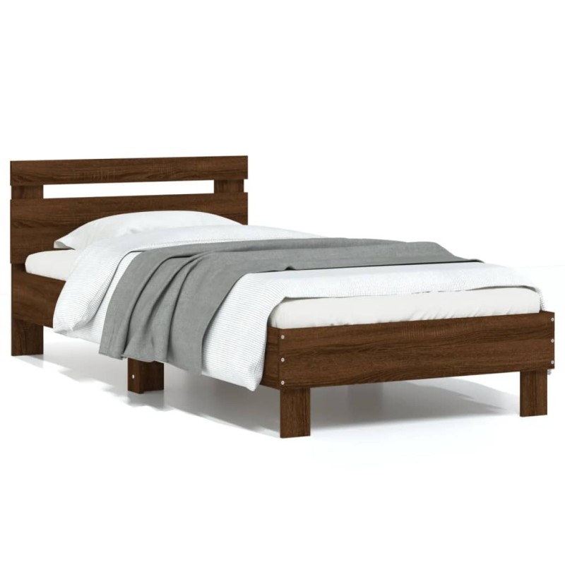 vidaXL Cama con cabecero madera de ingeniería marrón roble 90x200 cm vidaXL Cama con cabecero madera de ingeniería marrón roble 90x200 cm