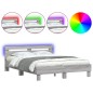 vidaXL Estructura de cama cabecero y luces LED gris Sonoma 150x200 cm vidaXL Estructura de cama cabecero y luces LED gris Sonoma 150x200 cm