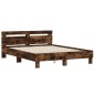 vidaXL Estructura de cama cabecero y luces LED roble ahumado 140x200cm vidaXL Estructura de cama cabecero y luces LED roble ahumado 140x200cm