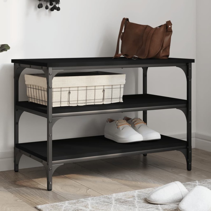 vidaXL Banco zapatero madera de ingeniería negro 70x38,5x49 cm vidaXL Banco zapatero madera de ingeniería negro 70x38,5x49 cm