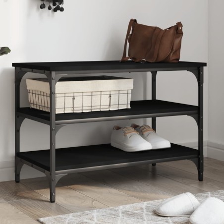 vidaXL Banco zapatero madera de ingeniería negro 70x38,5x49 cm