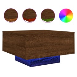 vidaXL Mesa de centro con luces LED roble marrón 55x55x31 cm