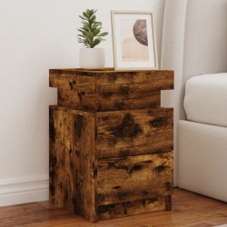 vidaXL Mesita de noche con luces LED roble ahumado 35x39x55 cm