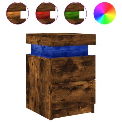 vidaXL Mesita de noche con luces LED roble ahumado 35x39x55 cm