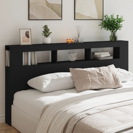vidaXL Cabecero con LED madera de ingeniería negro 200x18,5x103,5 cm