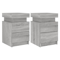 vidaXL Mesitas de noche con luces LED 2 uds gris Sonoma 35x39x55 cm