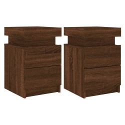 vidaXL Mesitas de noche con luces LED 2 uds roble marrón 35x39x55 cm