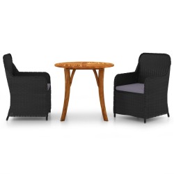 vidaXL Juego de comedor para jardín 3 piezas negro