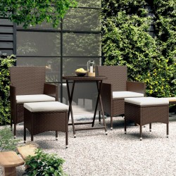 vidaXL Set bistró jardín 5 pzas ratán sintético vidrio templado marrón