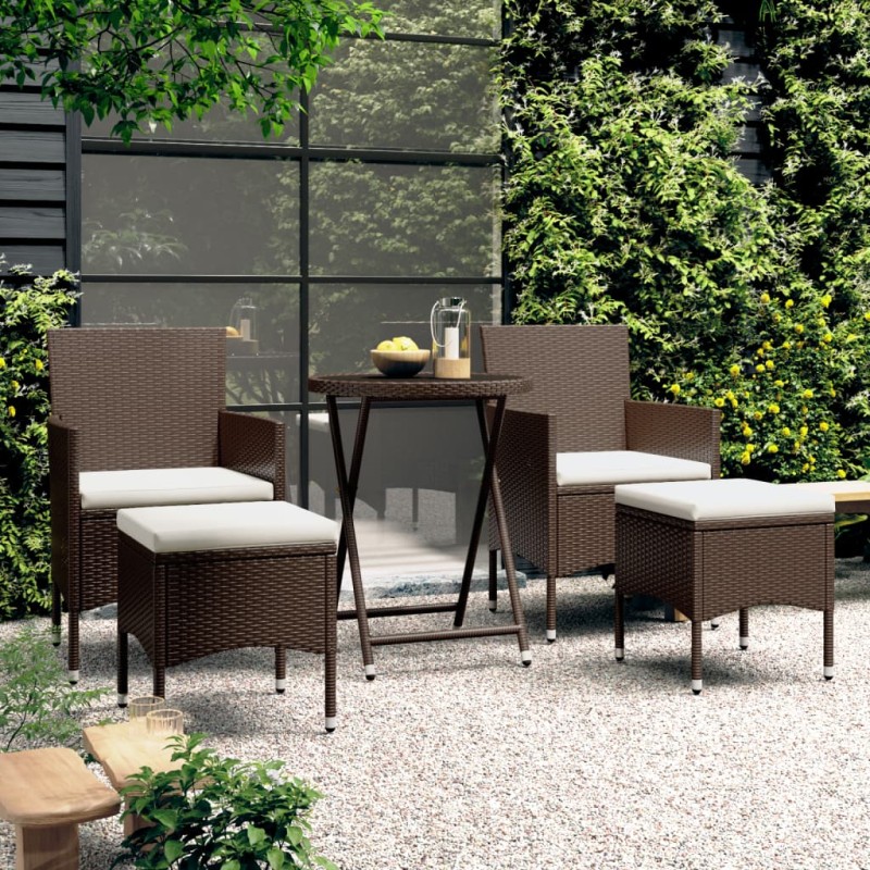 vidaXL Set bistró jardín 5 pzas ratán sintético vidrio templado marrón vidaXL Set bistró jardín 5 pzas ratán sintético vidrio templado marrón
