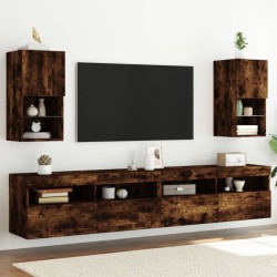vidaXL Muebles para TV con luces LED 2 uds roble ahumado 30,5x30x60 cm