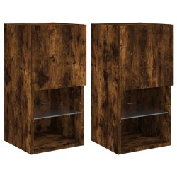 vidaXL Muebles para TV con luces LED 2 uds roble ahumado 30,5x30x60 cm