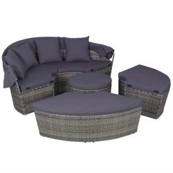 vidaXL Muebles de jardín con cojines 4 piezas ratán sintético gris