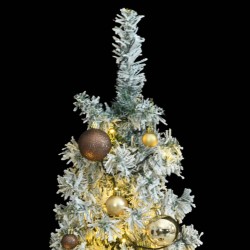 vidaXL Árbol de Navidad estrecho con 300 LED y bolas y nieve 300 cm