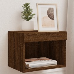 vidaXL Mesita de noche de pared con luces LED roble marrón