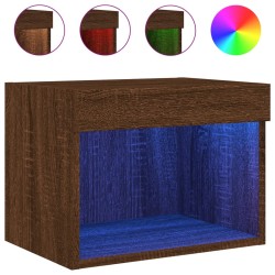 vidaXL Mesita de noche de pared con luces LED roble marrón
