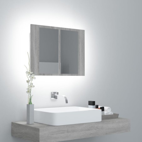 vidaXL Armario con espejo y LED madera contrachapada gris 60x12x45 cm