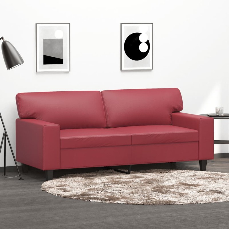 vidaXL Sofá de 2 plazas de cuero sintético rojo vino 140 cm