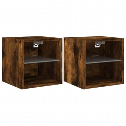 vidaXL Muebles TV de pared luces LED 2 uds roble ahumado 30x28,5x30 cm