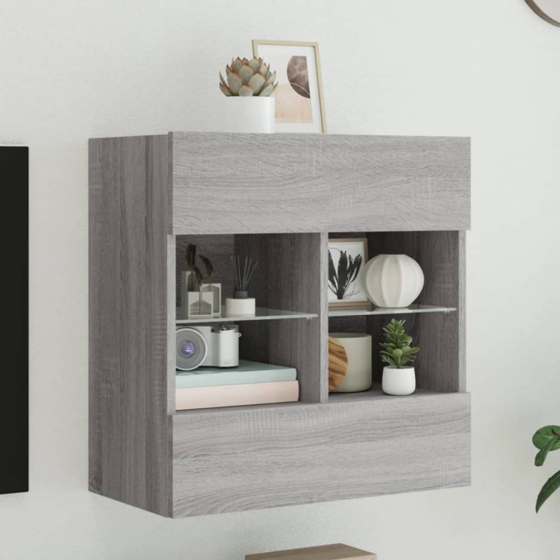 vidaXL Mueble de TV de pared con luces LED gris Sonoma 58,5x30x60,5 cm vidaXL Mueble de TV de pared con luces LED gris Sonoma 58,5x30x60,5 cm
