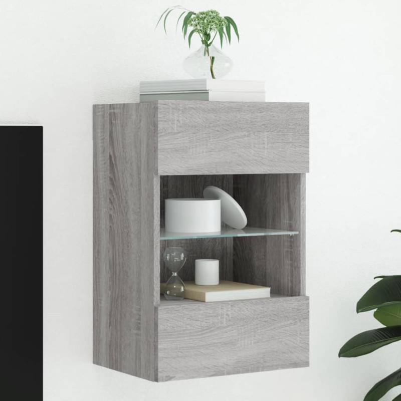 vidaXL Mueble de TV de pared con luces LED gris Sonoma 40x30x60,5 cm vidaXL Mueble de TV de pared con luces LED gris Sonoma 40x30x60,5 cm