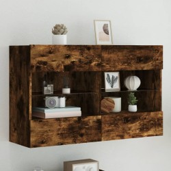 vidaXL Mueble TV de pared con luces LED roble ahumado 98,5x30x60,5 cm