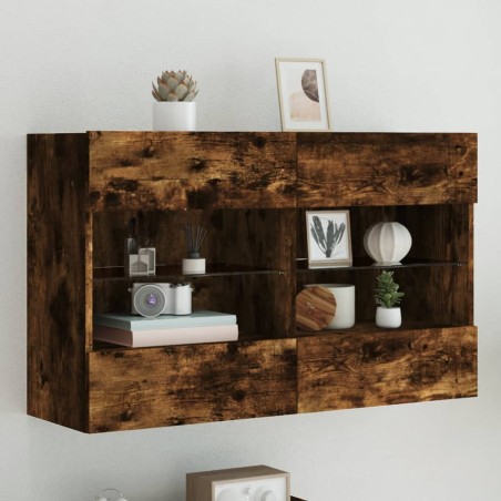 vidaXL Mueble TV de pared con luces LED roble ahumado 98,5x30x60,5 cm