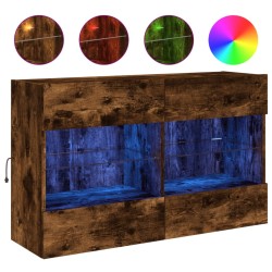 vidaXL Mueble TV de pared con luces LED roble ahumado 98,5x30x60,5 cm