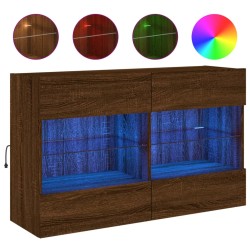 vidaXL Mueble TV de pared con luces LED roble marrón 98,5x30x60,5 cm