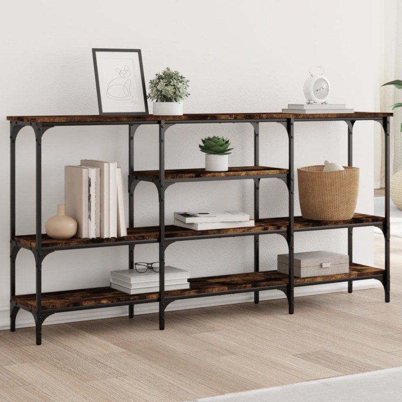 vidaXL Mesa consola madera de ingeniería roble ahumado 160x29x80 cm vidaXL Mesa consola madera de ingeniería roble ahumado 160x29x80 cm