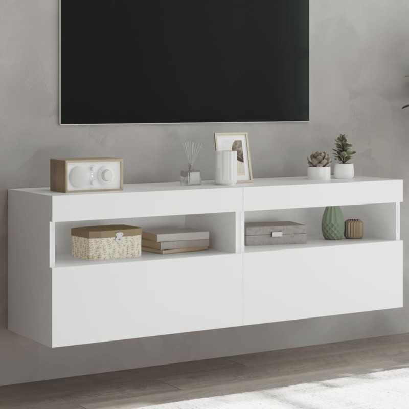 vidaXL Muebles de TV de pared con luces LED 2 uds blanco 60x30x40 cm vidaXL Muebles de TV de pared con luces LED 2 uds blanco 60x30x40 cm