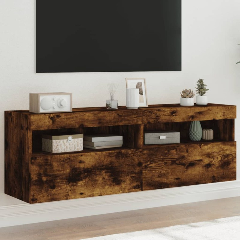 vidaXL Muebles TV de pared luces LED 2 uds roble ahumado 60x30x40 cm vidaXL Muebles TV de pared luces LED 2 uds roble ahumado 60x30x40 cm