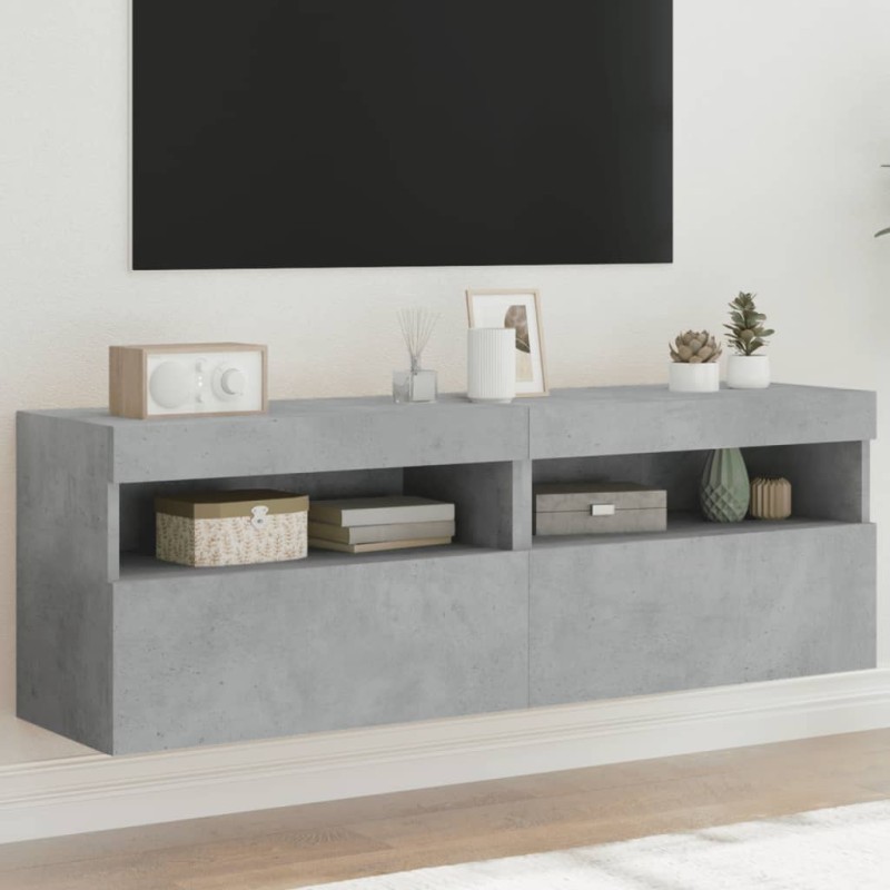 vidaXL Muebles TV de pared luces LED 2 uds gris hormigón 60x30x40 cm vidaXL Muebles TV de pared luces LED 2 uds gris hormigón 60x30x40 cm