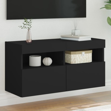 vidaXL Mueble de TV de pared con luces LED negro 80x30x40 cm