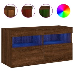 vidaXL Mueble de TV de pared con luces LED roble marrón 80x30x40 cm