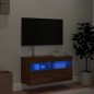 vidaXL Mueble de TV de pared con luces LED roble marrón 80x30x40 cm