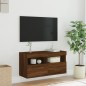 vidaXL Mueble de TV de pared con luces LED roble marrón 80x30x40 cm