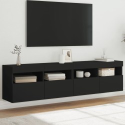 vidaXL Muebles de TV de pared con luces LED 2 uds negro 80x30x40 cm