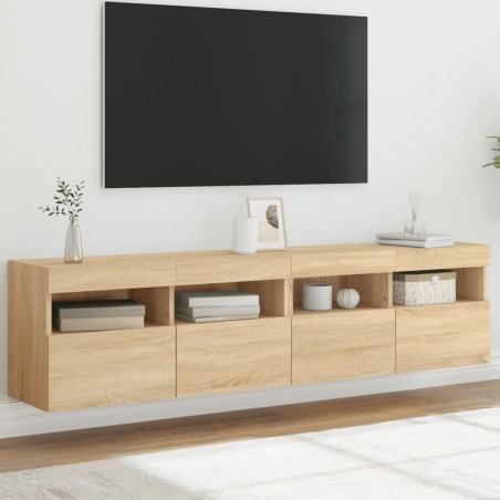 vidaXL Muebles de TV de pared luces LED 2 uds roble Sonoma 80x30x40 cm