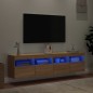 vidaXL Muebles de TV de pared luces LED 2 uds roble Sonoma 80x30x40 cm