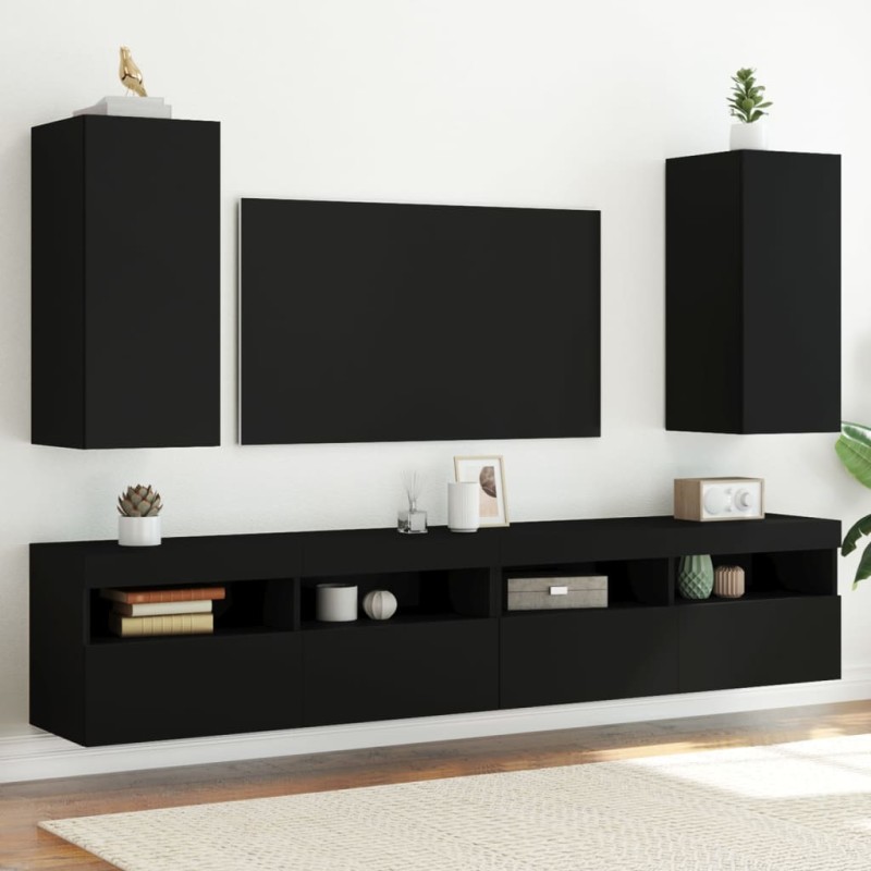 vidaXL Muebles de TV de pared con luces LED 2 uds negro 30,5x35x70 cm vidaXL Muebles de TV de pared con luces LED 2 uds negro 30,5x35x70 cm