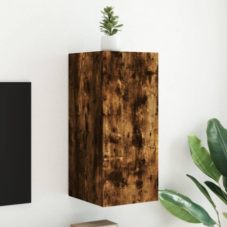 vidaXL Mueble de TV de pared con luces LED roble ahumado 30,5x35x70 cm