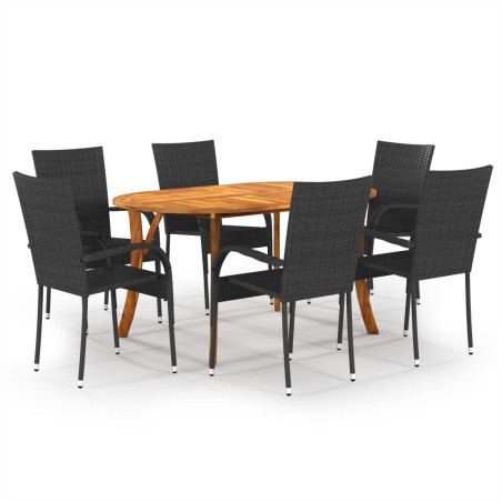 vidaXL Juego de comedor para jardín 7 piezas negro