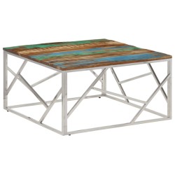 vidaXL Mesa de centro acero inox plateado y madera maciza reciclada